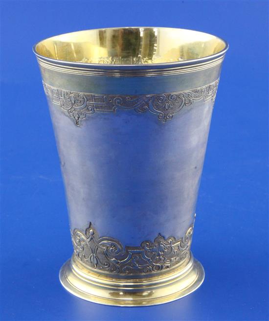 An antique continental parcel gilt silver beaker, 5.5 oz.